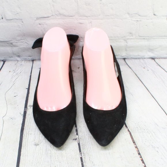 Saks Fifth Ave Black Suede Pointed Toe Flats Back Tie Flat Shoes 7.5 M - Picture 5 of 9